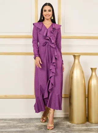 Embellished Asymmetric Hem Frill Detail Maxi Dress 