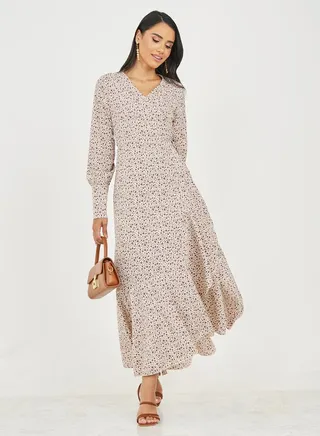Floral Ditsy Print Wrap Maxi Dress