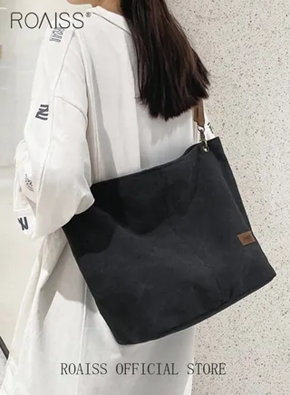 Large-Capacity Canvas Bag for Women Can Be Used As A Cross-Body Bag Fashionable and Versatile Retro Casual Tote Bag 
