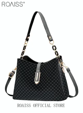PU Leather Handbag Large Capacity Shoulder Bag for Women Black 