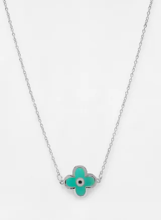 925 Sterling Silver Turquoise Color Plated Cubic Zirconia Aizah Evil Eye Necklace 