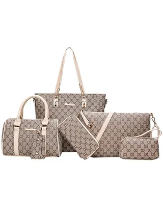 Set Of 6 Pieces High Quality Fashion Sparkly Leather Women Ladies Bags Purses And Handbags For Luxury Universal For All Seasons 