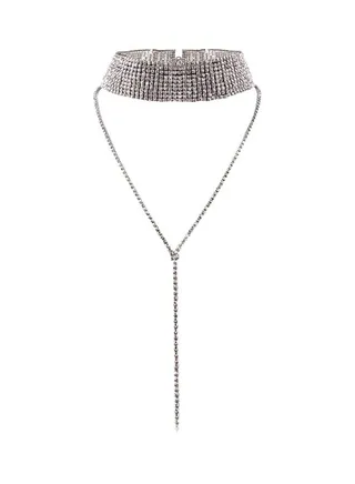Layered Lariat Stone Studded Choker Necklace 