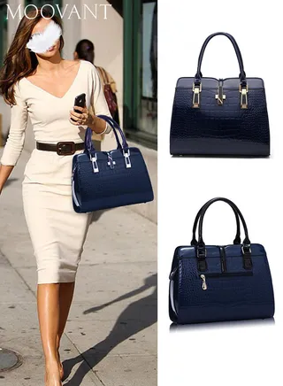 Premium Texture Handware Handbag Elegant Shouler Crossbody Bag for Women Blue 