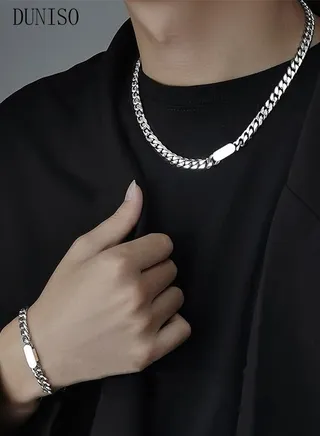 Fashionable Necklace and Bracelet Chain set Cool Sweater Chain for Men and Women Jewelry Gift for Lover and Friend 