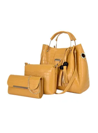 3 Piece Crocodile Pattern Large Capacity Texture Composite Bag Set Yellow 