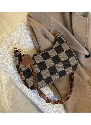 Women's Plaid Shoulder Crossbody Handbag Underarm Bag 