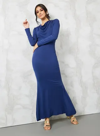 Cowl Neck Sheath Maxi Dress 