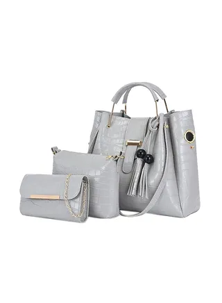 3 Piece Crocodile Pattern Large Capacity Texture Composite Bag Set Grey 