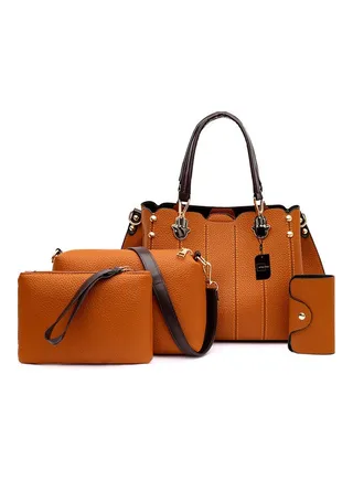 4-Piece Stylish Shoulder Bag Set Brown 
