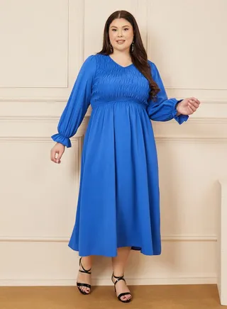 Plus Shirred A-Line Midi Dress 