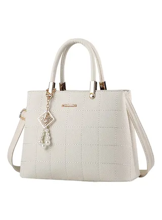 Classic Elegant Solid Colour Plaid Embossed Handbag White 