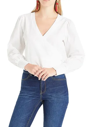 Smocked Cuff Wrap Top White 