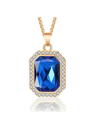 Austrian Crystal Halo Octagon Pendant Necklaces for Women Fashion 14K Gold Plated Dainty  Hypoallergenic Jewelry 