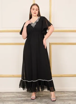 Plus Embellished Smocked Waist A-Line Maxi  Dress