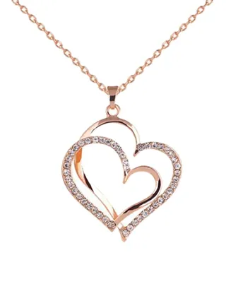 Rhinestone Double Heart Pendant Necklace 