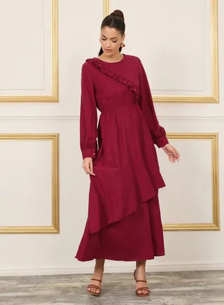 Frill Detail A-Line Maxi Dress 