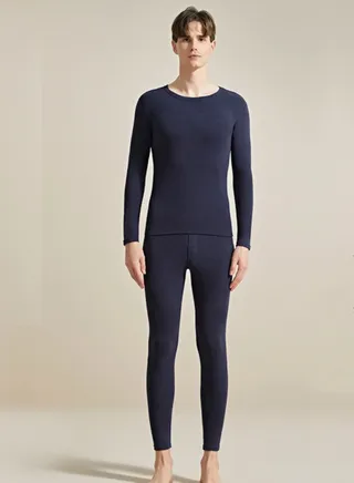Men's Thermal Underwear Sets Top & Long Johns Fleece Sweat Quick Drying Thermo Base Layer-Navy 