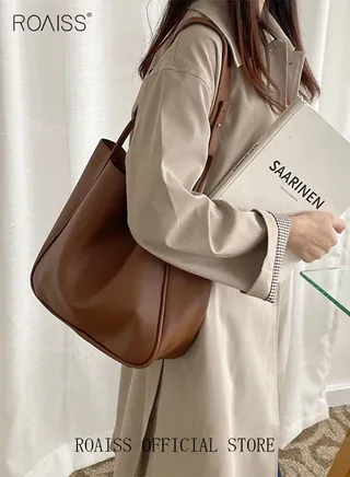 Women's Large-Capacity Bag All-Match Commuter Shoulder Bag Student Tote Bag Retro Texture 
