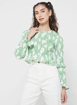 Pleat Texture Printed Top 