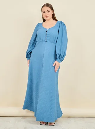 Textured Button Closure A-Line Maxi Dress