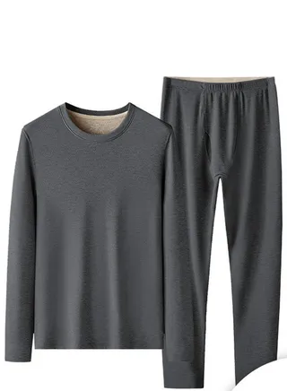 Mens Solid Color Large Size Crew-Neck Thick Thermal Underwear Shirt Cold Weather Base Layer,Long Sleeve T-Shirt Loungewear Dark Grey 