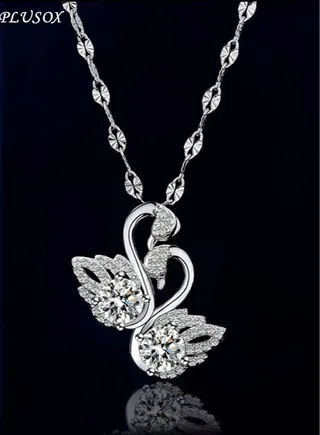 Studded Signature Swan Pendant Necklace 