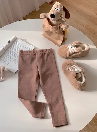 Kids Solid Color Thermal Underwear Pants Cotton Soft Long Johns Base Layer Bottom Children's Pajama Pants Brown 