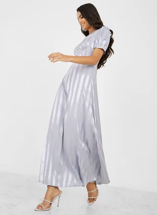 Stripes Pattern V Neck A-Line Maxi Dress 