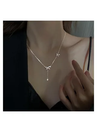 Necklaces for Women Pendant Necklace Bow Necklace Adjustable Bow Tie Necklace Lady Personalized Choker Tassel Accessories Fashion Jewelry Gifts For Women Mother Wife Girlfriend Sisters 