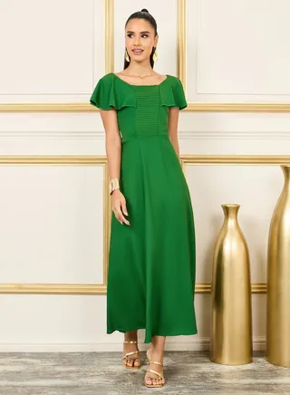 Stitch Detail Frill Layer Detail A-line Maxi Dress 