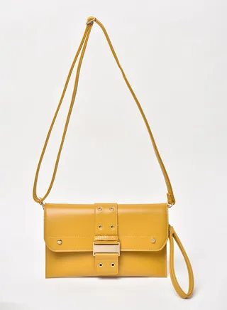 Solid Pattern Flap Closure Shoulder Bag Yellow 