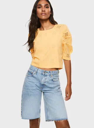 Puff Sleeve Openwork Detail Top 
