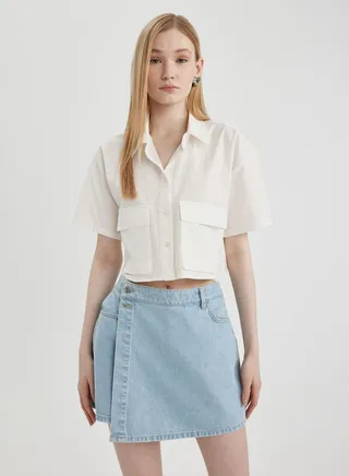 Oversize Fit Shirt Collar Poplin Short Sleeve Shir 