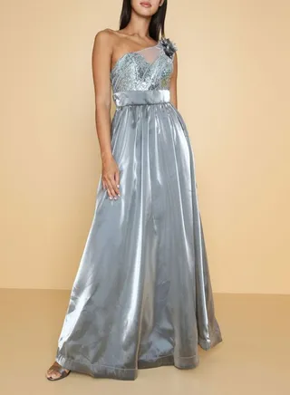 Sequined One Shoulder Dress Grey 
