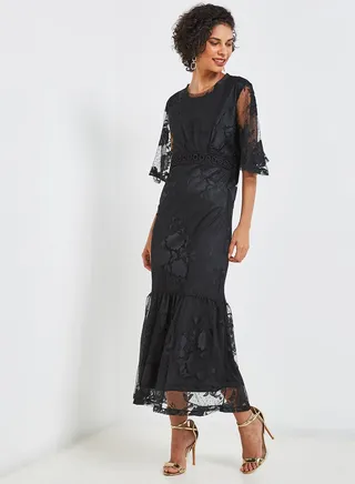 Lace Detail Maxi Dress Black 
