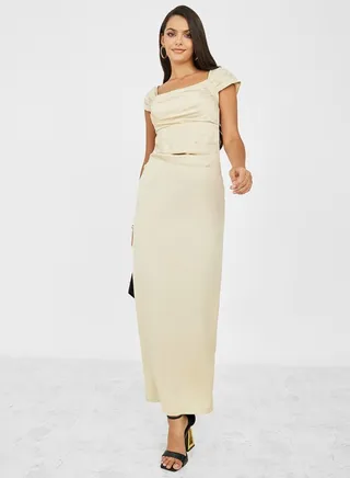 Cap Sleeve Square Neck Sheath Maxi Dress