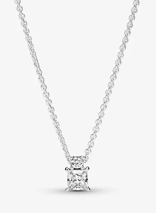 Sparkling Collier Round & Square Pendant Women's Necklace for Pandora Timeless 390048C01-45 
