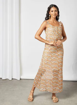 Casual Long Evening Maxi Dress Orange/Grey/White 