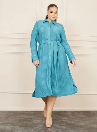 MAXI Print Long Sleeves Straight Wrap Hem Dress 