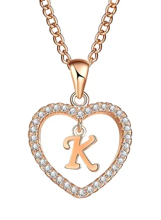 Concise Hollowed Heart Alphabet Pendant Necklace 