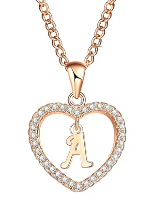 Concise Hollowed Heart Alphabet Pendant Necklace 