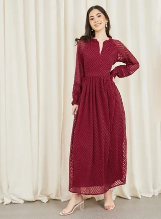 Dobby Zig Zag Texture A-Line Maxi Dress