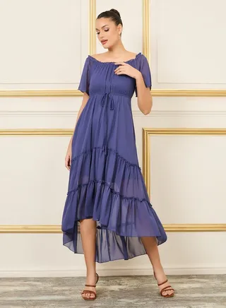 Ruffle Detail A-Line Shift Midi Dress 