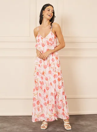 Floral Print Strappy A-Line Maxi Dress 