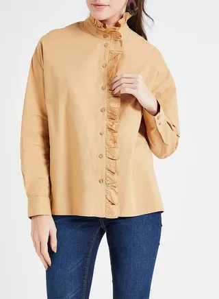 Frill Detail Shirt Brown 