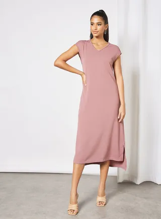 Casual V Neck Sleeveless Maxi Solid Knit Long Evening Maxi Printed Dress Rosy Brown 