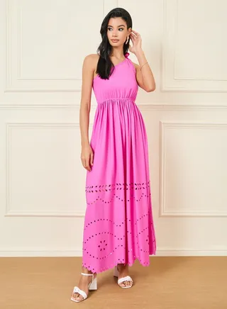 One Shoulder Laser Cut Out Detail Maxi Dress 