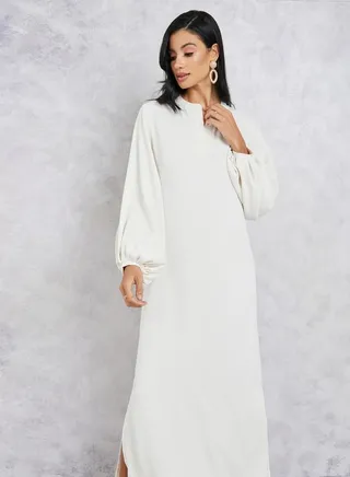Solid Volume Sleeve Shift Maxi Dress 