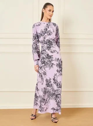 Printed Long Sleeves Bodycon Maxi Dress 